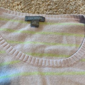 Ann Taylor hundred percent cashmere lavender & lime three-quarter sleeve sweater